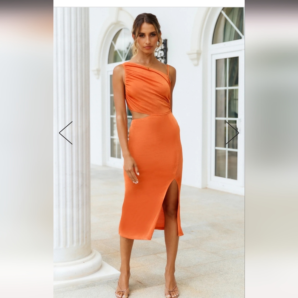Hello molly orange cut out midi dress